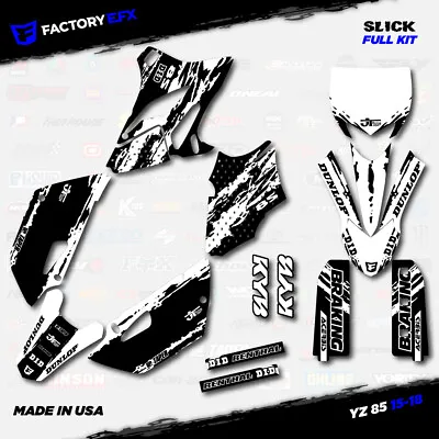 Black & White Slick Racing Graphics Kit Fits 15-18 Yamaha Yz85 YZ 85 # Decal • $76.41