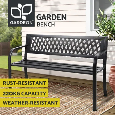 Gardeon Garden Bench Seat Steel Outdoor Lounge Patio Furniture Park Chair Black • $98.95