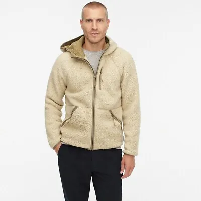 J Crew Jacket Nordic Sherpa Fleece Polartec Hooded Beige Tan Mens Medium $189 • $79.99