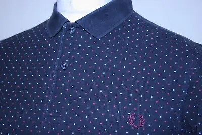 £0.99 • Buy Fred Perry Polka Dot Polo Shirt - M - Navy Blue - Mod 80s Casuals Top