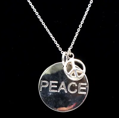 Sterling Silver 925 Peace Braille Round Pendant 19  Rolo Chain Link Necklace #Q4 • $18.99