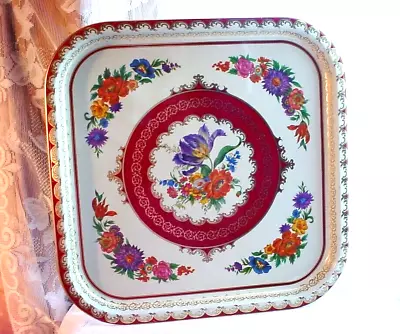 Vintage Daher Square Serving Tray Tin Metal Floral • $12.96