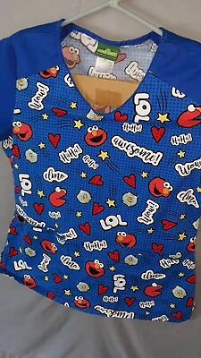 Sesame Street Elmo Scrub Shirt Blue Sz Small S Nurse Vet Tech Nursing EUC • $15.95