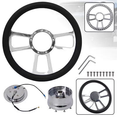 14  9-Bolt Chrome W/Half Wrap PVC Steering Wheel + Adapter For Chevy/GM 69-94 BK • $144.99