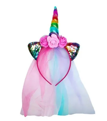 $14.99 • Buy Unicorn Veil Headband | Rainbow Ears & Horn | Ages 3-5 Years | Girls, Boys, Kids