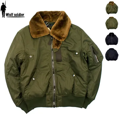 Men's US Air Force B-15 Jacket Pilot Bomber Flight Jacket Fur Collar Casual Coat • $123.49