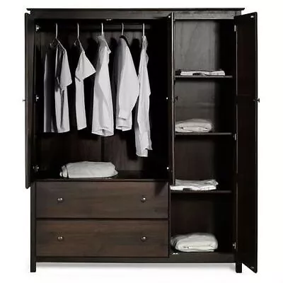 Espresso Wood Finish Bedroom Wardrobe Armoire Cabinet Closet • $1401.23