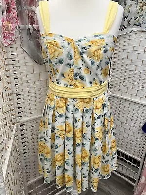 Special Occasion Dress Belle By Oasis Size 16 Lemon Floral Roses • £19.99