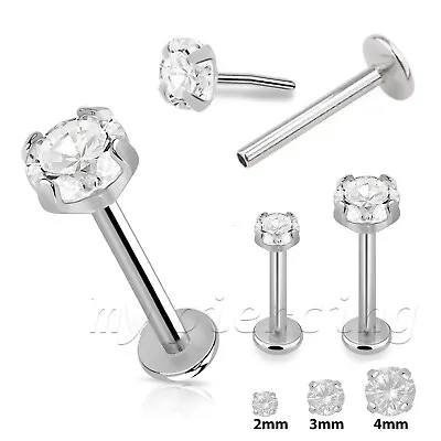 PAIR 20G Push In Prong Set CZ Top 316L Surgical Steel Labret Monroe Tragus Stud • $4.63