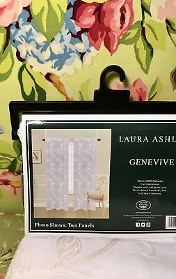 Pair Laura Ashley GENEVIVE Embroidered Floral ￼Sheer WHITE Curtain Panels 40x84” • $42.50