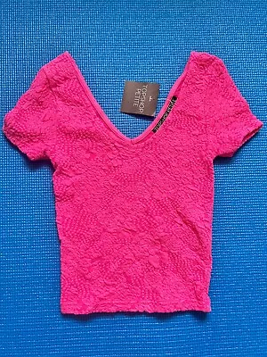Topshop Floral Print Petite Crop Top T Shirt Pink 4 Rare • £4.99