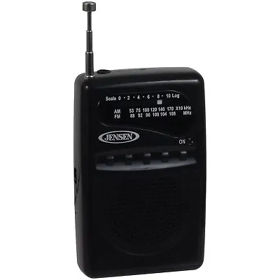 Jensen Portable AM/FM Receiver Mini 3.5'' Pocket Radio W/ Antenna Black MR-80 • $12.99