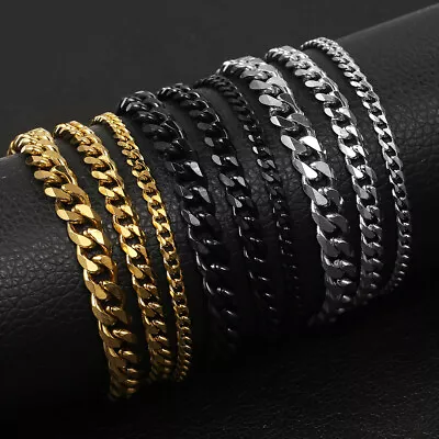 3/5/7/MM Stainless Steel Silver/Black/Gold Plated Cuban Chain Bracelet Men 7-11  • $7.99