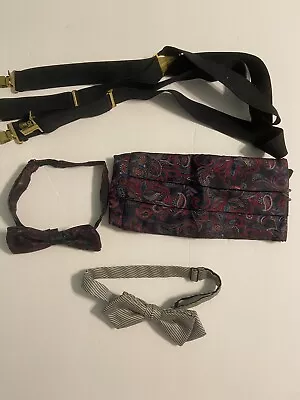 Vintage Mens Paisley Print Formal Wear Tux Bow Tie Cummerbund Suspenders England • $12.99