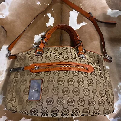 Michael Kors Large CALISTA Satchel Bag MK Monogram Jacquard • $50