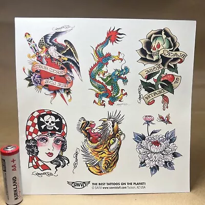 1989 Ed Hardy Rare Vintage Savvi Sheet Temporary Tattoo Skulls Tiger Dagger Girl • $24.99