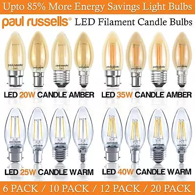 LED Candle Bulbs Filament Light Amber Warm White Bayonet Edison Screw Bulbs 240V • £31.49