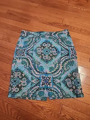 J. Crew Pencil Skirt Turquoise Blue Green Pattern Size 10 • $16.10