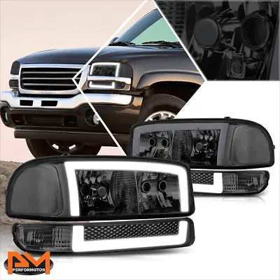 For 99-07 GMC Sierra 3D LED DRL Switchback Turn Signal Headlights Smoked/Clear • $176.89