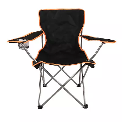 Black Folding Captains Camping Deck Chair Seat & Cup Holder For Fishing Beach  • £16.99