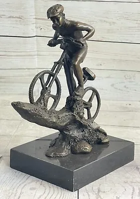 $299 • Buy Bronze Bicycle Sculpture Bike Rider Hand Made Art Deco Abstract Cast Metal GIFT