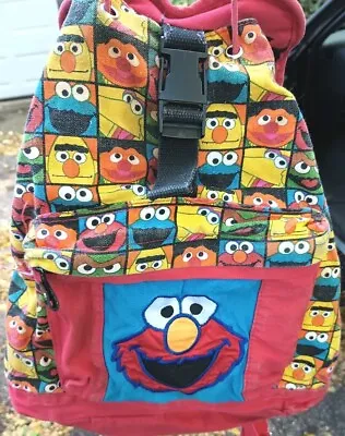  Sesame Street Vintage Backpack/Drawstring Bag Features Elmo & The Gang..RARE!! • $50