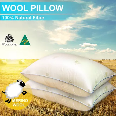 2xAus Made Natural Wool Pillow-Feather/Down/Latex/Memory Altern - Anti-Mite • $49