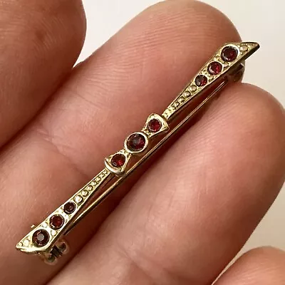 Antique Victorian Gold Filled Bohemian Garnet Bar Brooch • $55