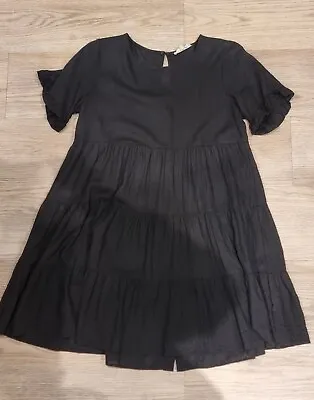 Iris Maxi - Womens Linen & Cotton Black Mini Dress - Size 10-12 - Black Tiered • $45