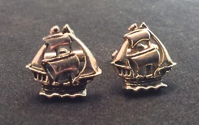 Vintage Nautical Tall Clipper Sailing Ship Design Silver Tone Cufflinks • $16.20