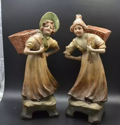 Antique Johann Maresch Cold-Painted Pair Of Terracotta Figurines • $199.99