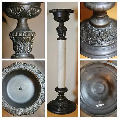 23” Antique Style Black Brass And Marble Pillar Candlestick • $38