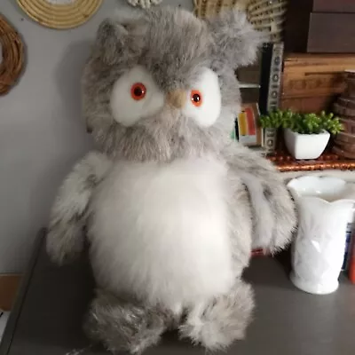 Vintage Owl Stuffed Animal Plush Toy With Beautiful Orange Eyes. Halloween Decor • $12