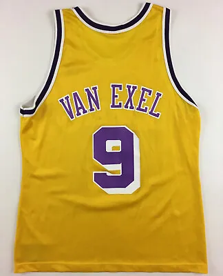 Los Angeles LA Lakers 9 Van Exel Champion Gold Jersey Shirt 1990s Vintage NBA 44 • $139.99