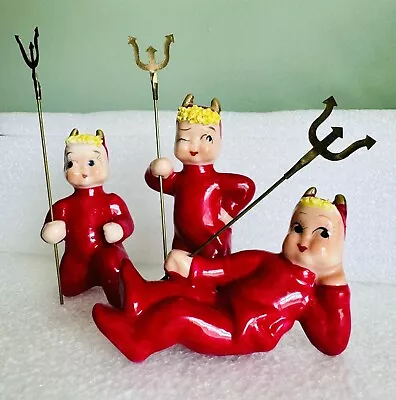 Vintage 1950's LEFTON Red Devils With Pitchforks Pixie Elves ~ Lot / Set Of 3 • $79.95