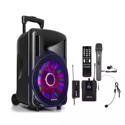 Portable PA Speaker System With Wireless Handheld & Headset Microphones FT10LED • £145