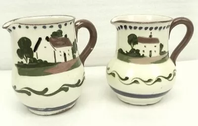 Devon MottoWare Cottage Pottery 2 - Handled Creamer Pitchers 6 Oz  ~EC~ T417 • $24.95