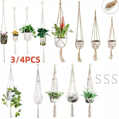 2-4Pcs Macrame Plant Hanger Garden Indoor Hanging Planter Basket Rope Pot Holder • £4.99