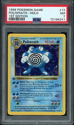 $425 • Buy 1999 Pokemon Base Set Poliwrath #13 Holo 1st Edition Shadowless PSA 7