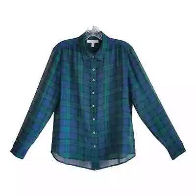 BANANA REPUBLIC Women's M Shirt Blue Green Plaid Button Up Semi Sheer Bust 38  • £17.07
