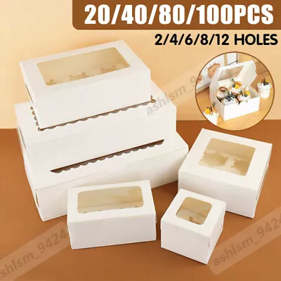 Cupcake Box 2/4/6/12 Holes Window Face Muffin Wedding Party Gift Cup Cake Boxes • $4.99