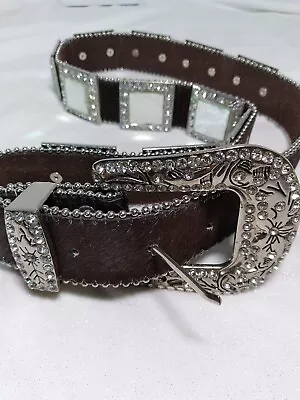 Brown Belt Rhinestones Prism 1.5  Mirror Gems Bling Stunning Belt 46  Long • $14.99