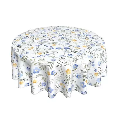 Blue Yellow Floral Leaf Round Tablecloth 60 Inch Summer 60 Round Wildflower • $23.51