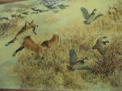 Vintage Picture Wood Wooden Plaque Of Fox Hunting Quail Cabin ManCave Wildlife • $20