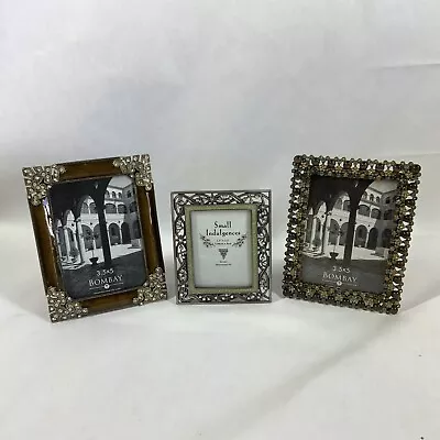 Set 3 Vintage Enameled Picture Frame Jeweled Rhinestone Accents Bombay Dezine • $48.99