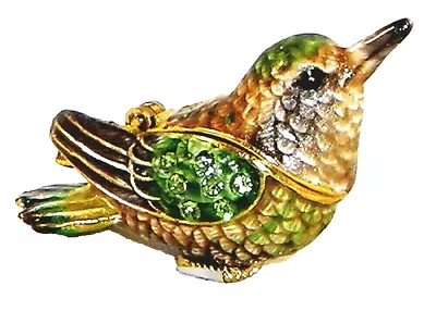 Chirping Hummingbird Pewter Bejeweled Hinged Miniature Trinket Box  Kingspoint  • $22.95