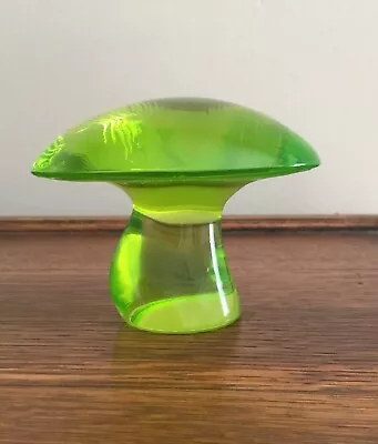 Viking Uranium Vaseline Glass Mushroom MCM Lime Green Paperweight 3” X 2  1/2” • $356