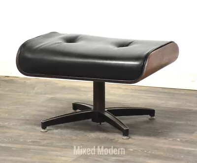 Mid Century Modern Walnut And Black Vinyl Ottoman • $499