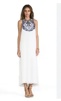 ALICE MCCALL Navy & White Embroidered Maxi Dress 12 • $50