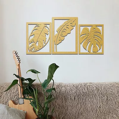 Tropical Leaves Wooden Wall Art Set: Trio For Modern Decor Wall Hanging Art • £59.49